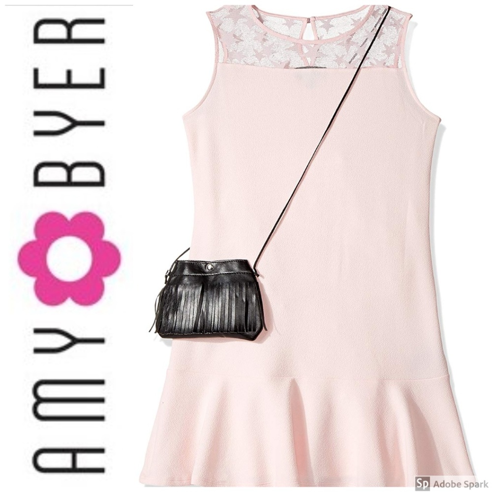 Amy Byer Girls Pink Lace Flounce Sleeveless Dress with Purse Size 7 8